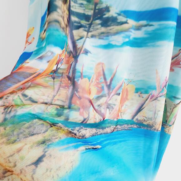 Zara Tropical Island Print Tulle Maxi / Midi Dress Spaghetti Strap Size Small - Picture 8 of 15